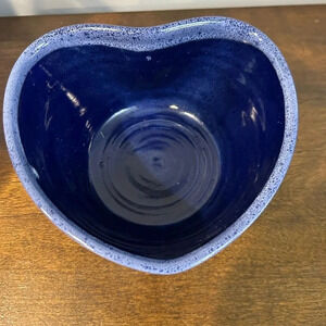 Cobalt Blue White & Blue Drip Top, Heart Shaped Studio Pottery Bowl, Signed NICE